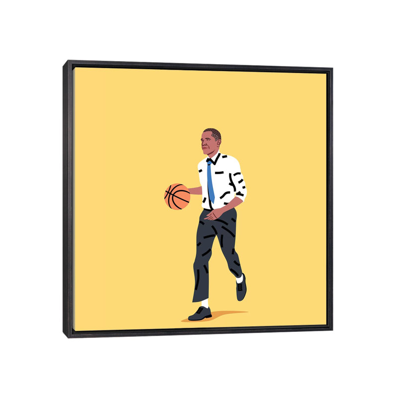 «Balling Barack» par Elad Shagrir - impression, Cadre flottant noir patiné, H 18 po x l 18 po x 1,5 po