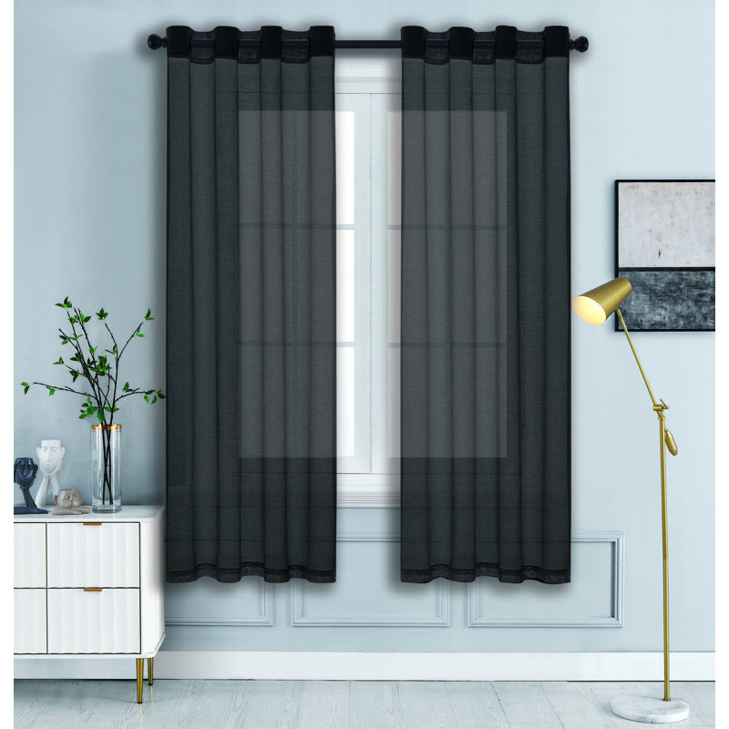 2 panneaux de rideaux semi-transparents avec œillets, L 57 po x L 63 po, Noir