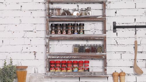 Spice & Oil Rack With Rustic Finish