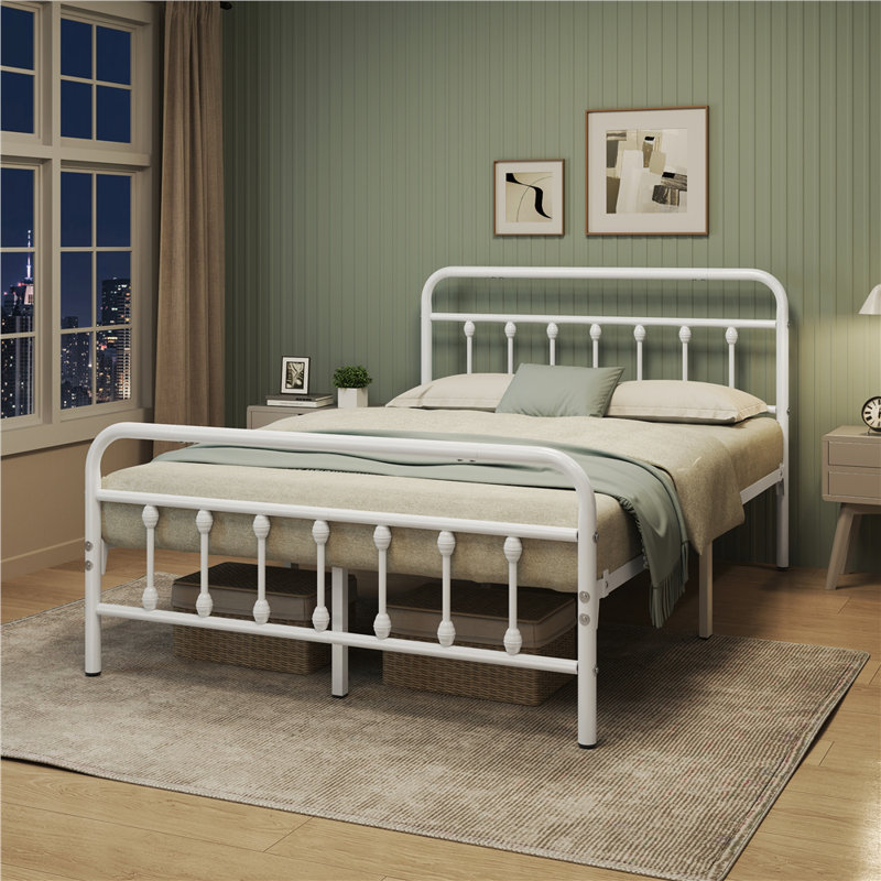 Metal Bed Frame with Vintage Headboard, Double (4'6), White