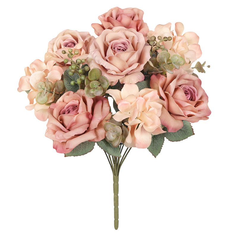 Bouquet de tiges de fleurs d'hortensia artificielles mélangées, Café rose