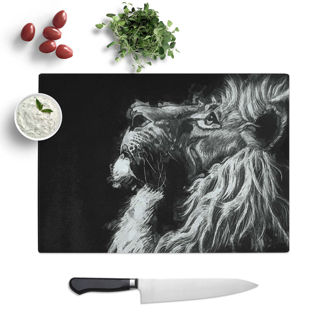 Glass Majestic Lion Illustration in Abstract Chopping Board