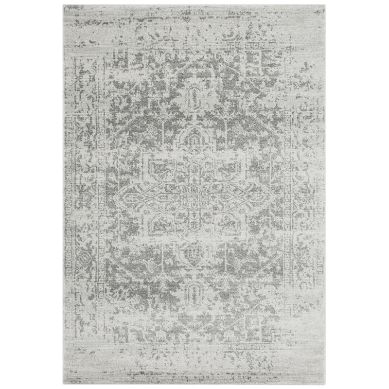 Grey Traditional Easy To Clean Floral Rug For Dining Room, Rectangle 120 x 170cm