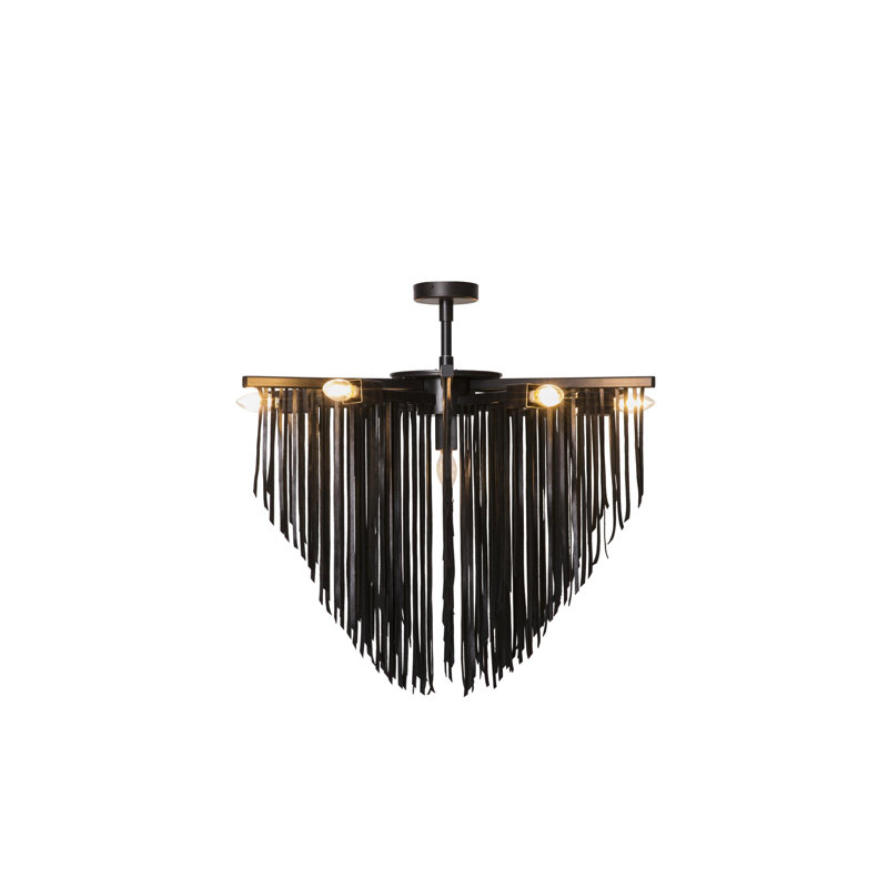 Small Leather Fringe Chandelier, Black