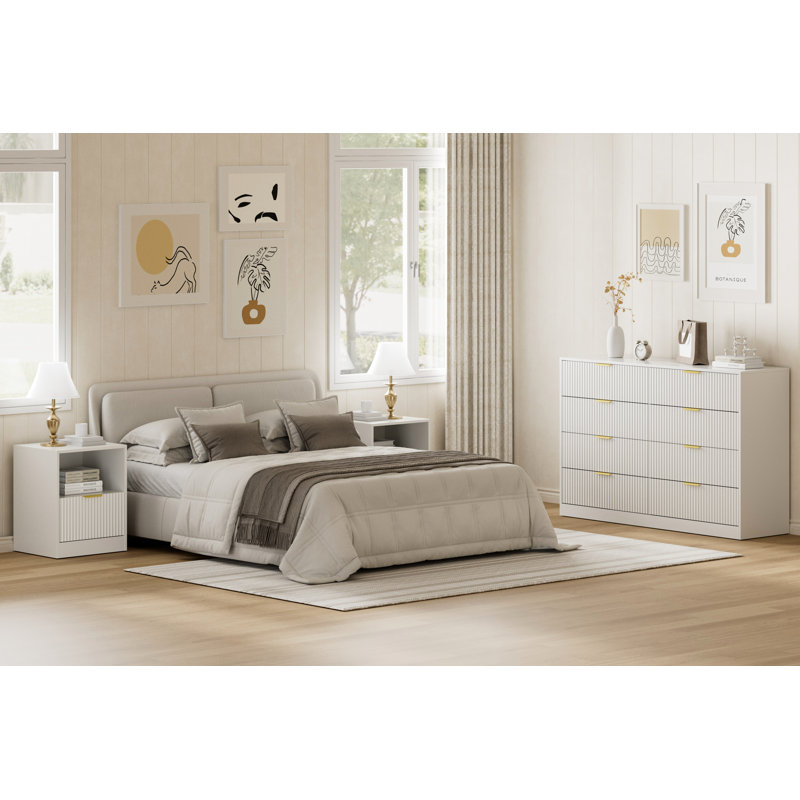 3-Piece 8-Drawer Dresser & 1-Drawer Nightstand Set, White