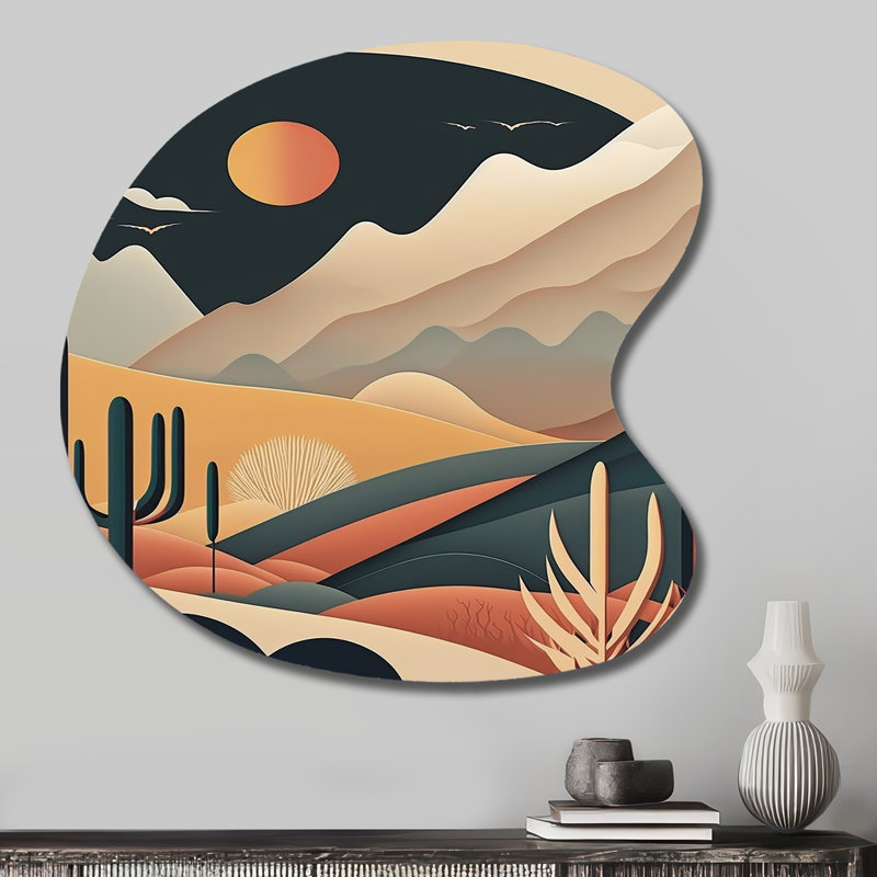 Pleine lune au-dessus des montagnes du désert - Paysage montagneux, art mural asymétrique en métal, H 27 po x l 27 po