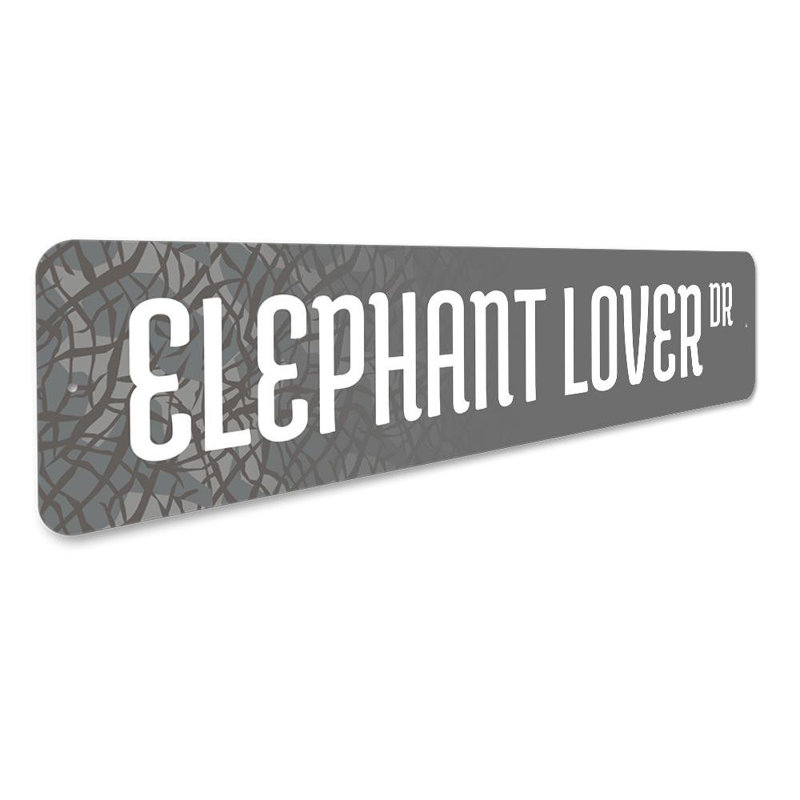 Plaque en aluminium «Elephant Lover Street», H 4 po x l 18 po x P 0,04 po