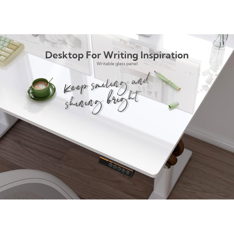 48 Inch Electric Glass Standing Desk, Adjustable Height ,Quick Install Home Office Computer Desk, Stand Up Desk