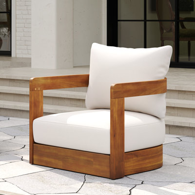 Fauteuil club d'extérieur en bois d'acacia de qualité supérieure: conception de baignoire incurvée et coussins résistants à l'eau