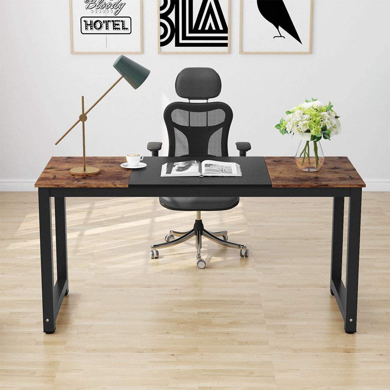 Bureau Balone, H 28,7 po x l 62,9 po x P 23,62 po, Noir et brun / noir rustique