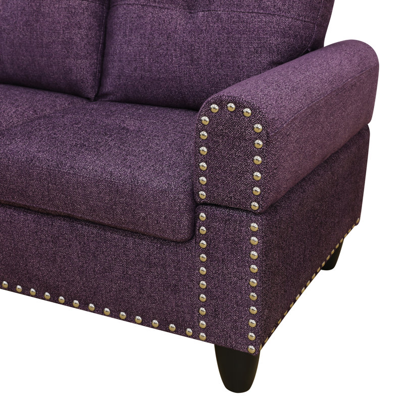 Upholstered Sectional With Hidden Table And Storage Ottoman-Purple, Left Hand Facing, Purple Linen