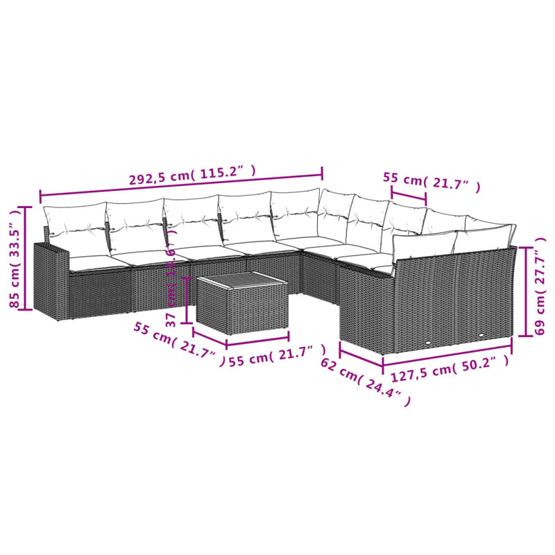 Ensemble de canapé de jardin Vidaxl gris