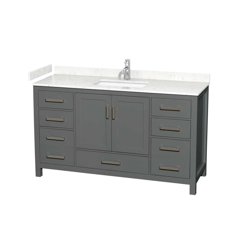 Sheffield 60" Bathroom Vanity Set No Mirror, Carrara Cultured Marble, Dark Gray