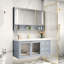 Meuble-lavabo moderne en bois d'hévéa bleu marine avec lavabo en céramique intégré et armoire à pharmacie intelligente-1725137816