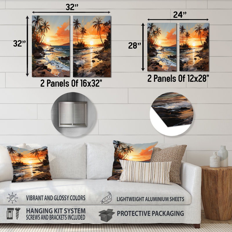 Ensemble de 3 décorations murales en métal Beachside Sunset - Palmiers et palmiers, H 28 po x l 24 po