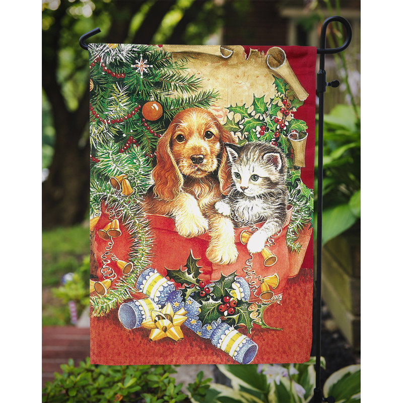 Drapeau de jardin de Noël pour chiot et chaton, H 15 po x l 11 po
