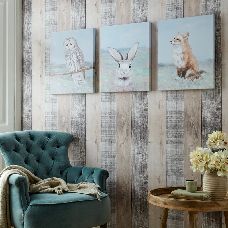 Art for the Home Spring Meadow Animals Set of 3 Printed Canvas