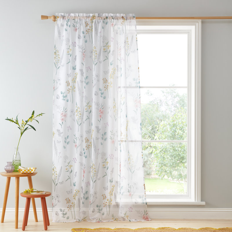 Emilia Floral Slot Top Voile, Width 140 x Drop 122 cm