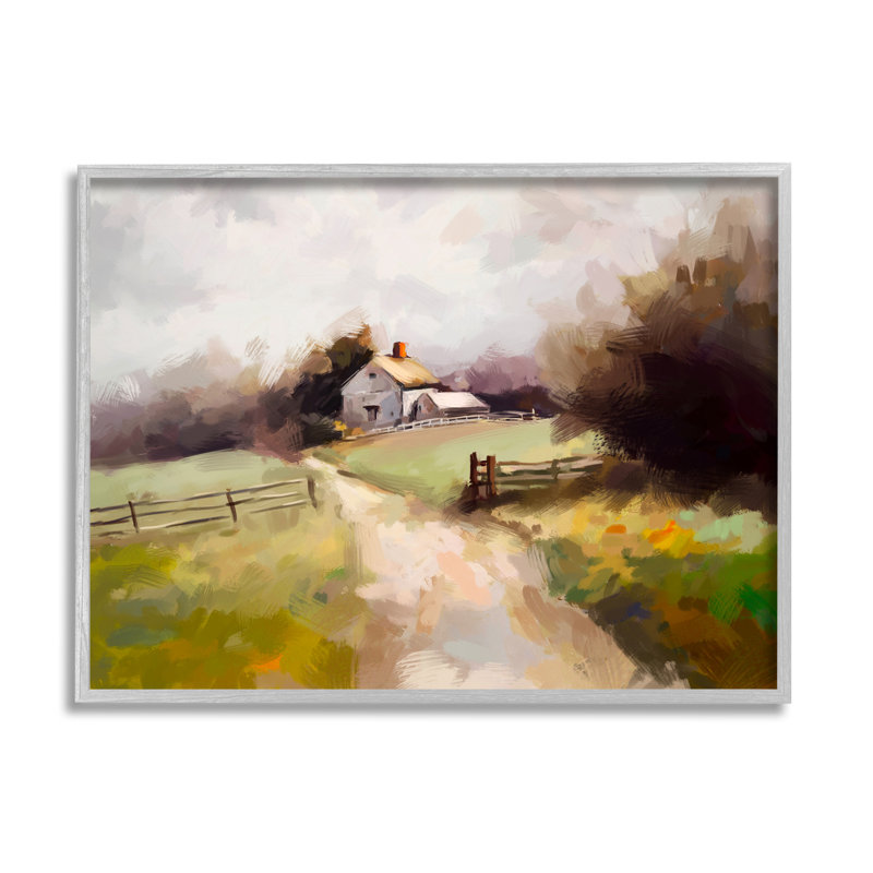«Country Barn With Fence» par Ziwei Li, H 16 po x l 20 po x P 1,5 po, Estampe numérique Farmhouse