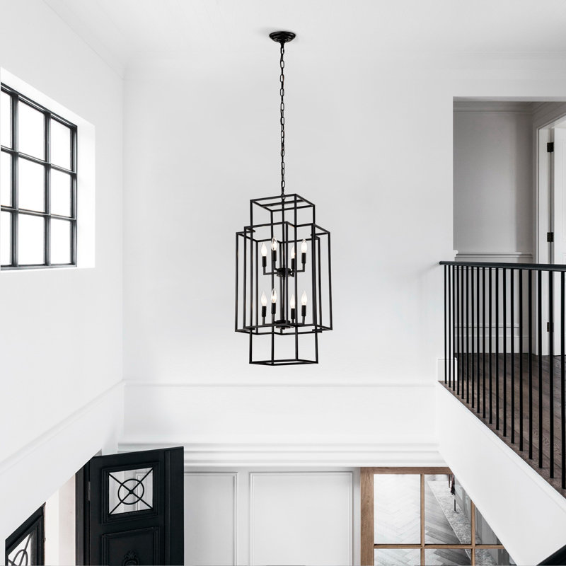 Enzo 8-Light Lantern Pendant Chandelier with Adjustable Height (Bulb Not Included), Matte Black
