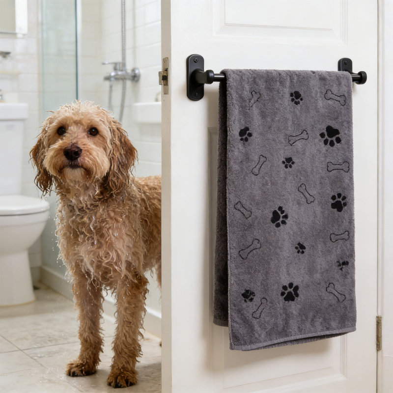 Serviette épaisse à séchage rapide pour animal de compagnie avec motif imprimé, serviette absorbante douce pour chiens et chats de bain, gris 39,4 x 23,6 po