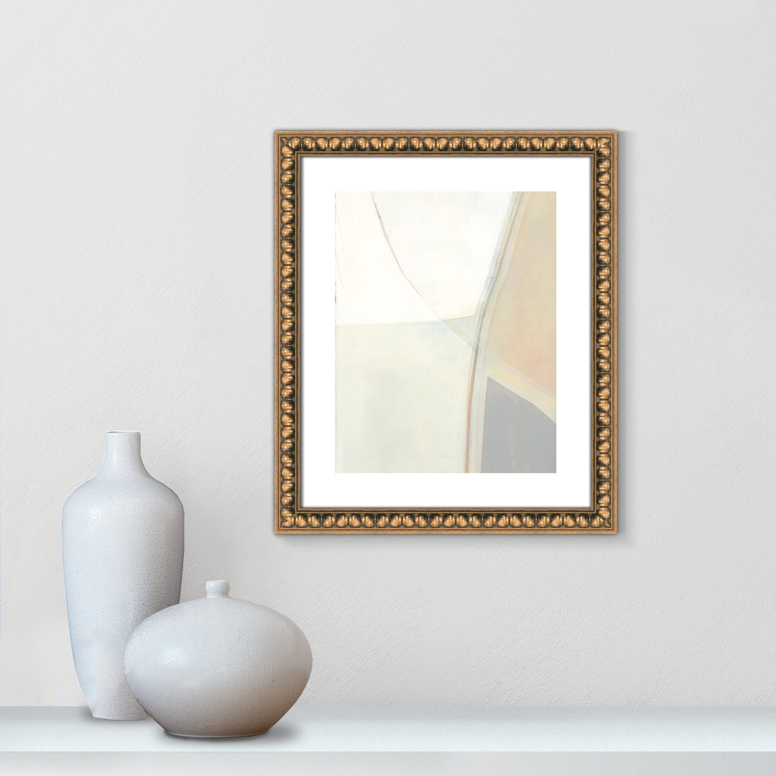Alexandria "In Neutral II" Painting by Cartissi, Gold Bead Framed Paper, 19" H x 16" W x 1.13" D