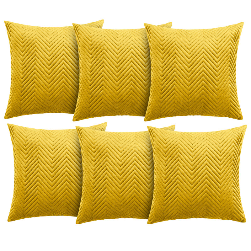 Aspire Homeware Embossed Square Velvet Cushion Cover, Ochre, Pack of 6