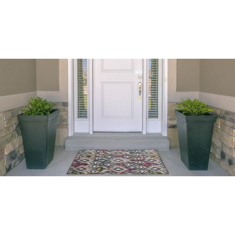 Bungalow Rose Kivett Ivory/Charcoal Indoor/Outdoor Washable Rug | Wayfair