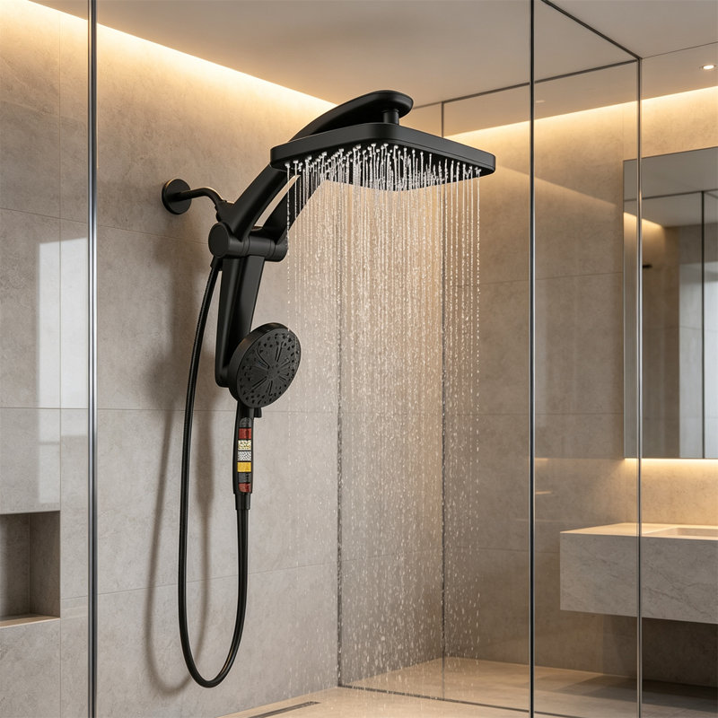 Pomme de douche à haute pression 12 pouces avec douchette combinée - Pommes de douche doubles, support magnétique, support à hauteur et angle réglables, 9 réglages: 8 jets + 1 lavage puissant pour un nettoyage facile