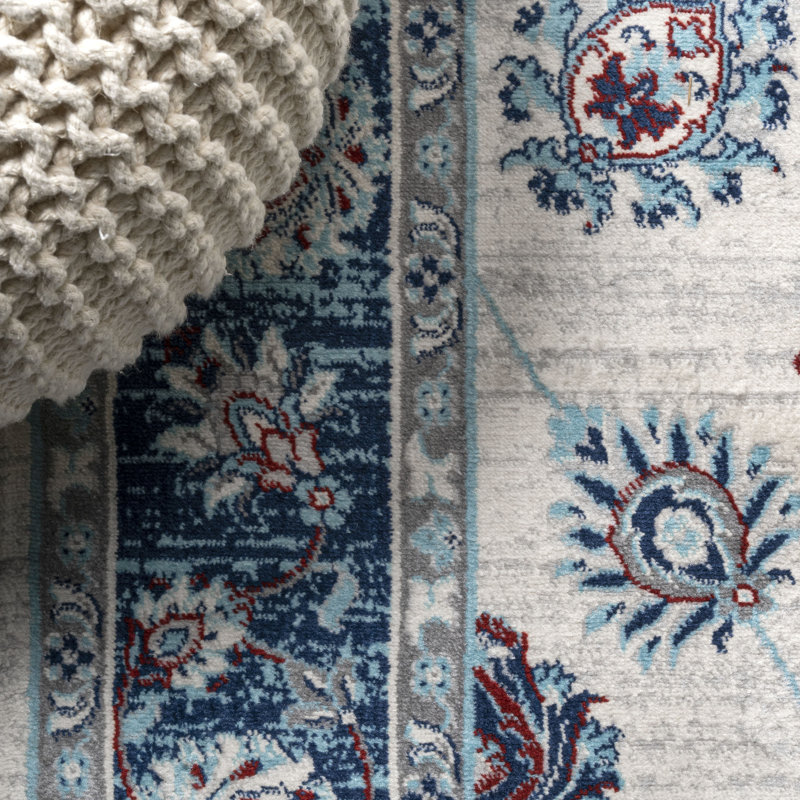 Nandita Modern Persian Vintage Moroccan Traditional Blue/Ivory/Red Rug, Runner 2'2" x 10'