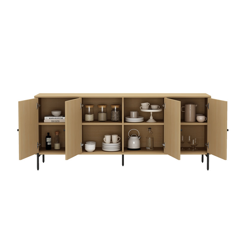 Buffet moderne 71 po avec 8 tablettes réglables et pieds en métal clair Magnolia