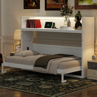 Lit escamotable simple TG avec bureau, lumière DEL et station de charge USB