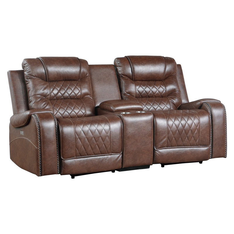 77.5" Modern & Contemporary Faux Leather Power Double Reclining Loveseat with Power Reclining Motion, Integrated Console with USB & Outlets