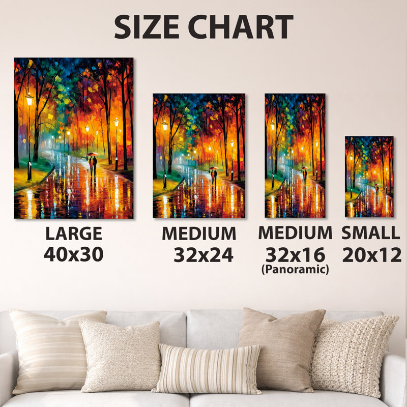 «Colorful Couple Stroll In Rainy France - Couple», reproduction d'art murale en métal, L 24 po x H 32 po