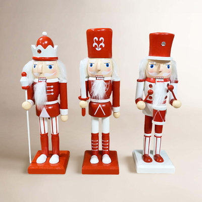 3-Piece Red and White Nutcracker Figurine Set