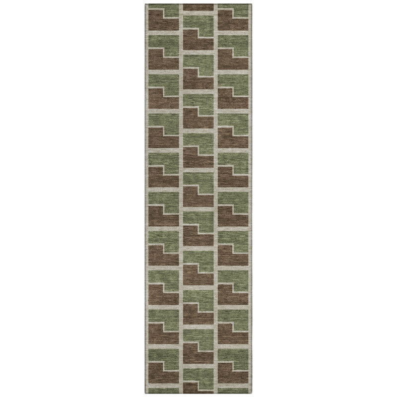 Machine Washable Indoor/Outdoor Lipman ACN2416 Geometric Rug, Runner 2'3" x 7'6"