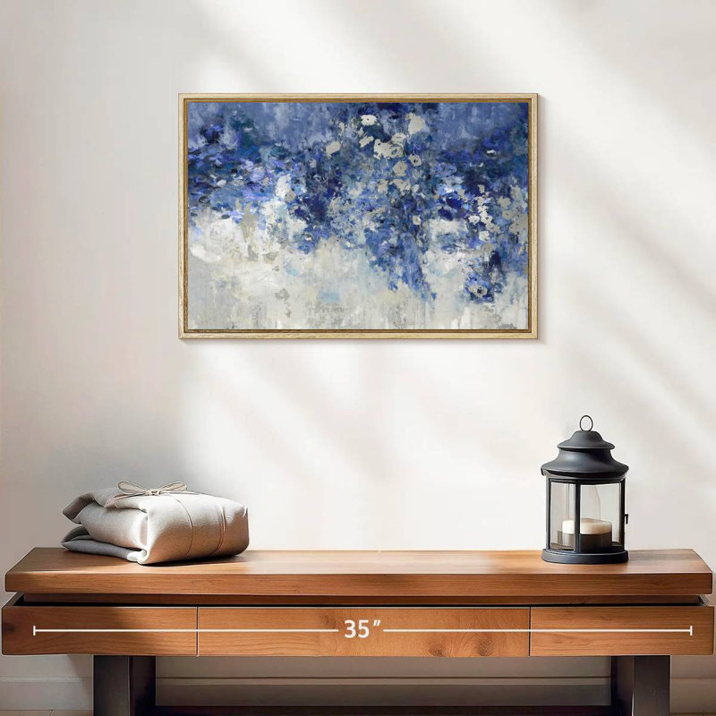 Indigo Charmed, 19 po x 13 po, Cadre flottant en bois naturel