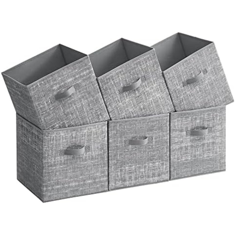Storage Cubes, 13-Inch Non-Woven Fabric Bins With Double Handles, Set Of 6, Closet Organizers For Shelves, Foldable, For Clothes, Cattail Gray