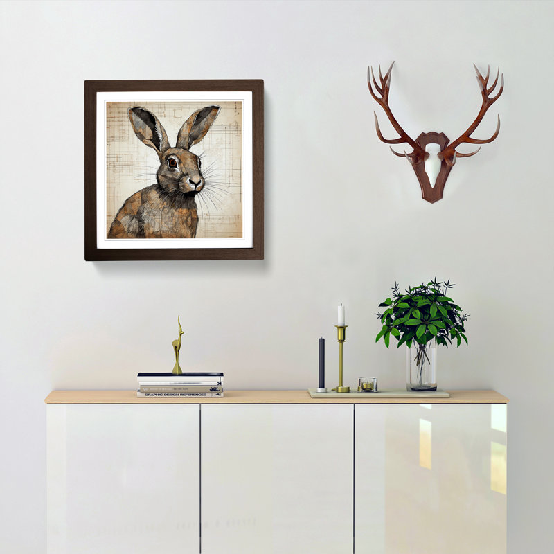 Hare Constructivism No.4 - Single Picture Frame Print on Wood, Walnut