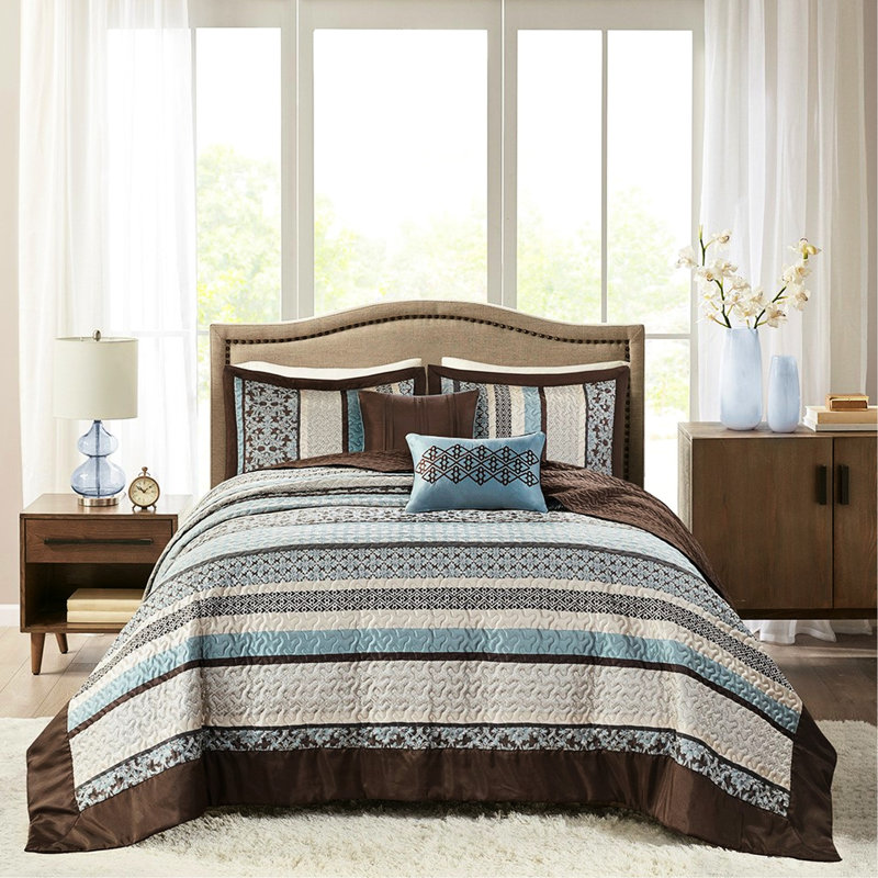 Courtepointe bleu / très grand bleu, 5 pièces avec motif et taille douillette en bleu, magnifique motif, Bleu