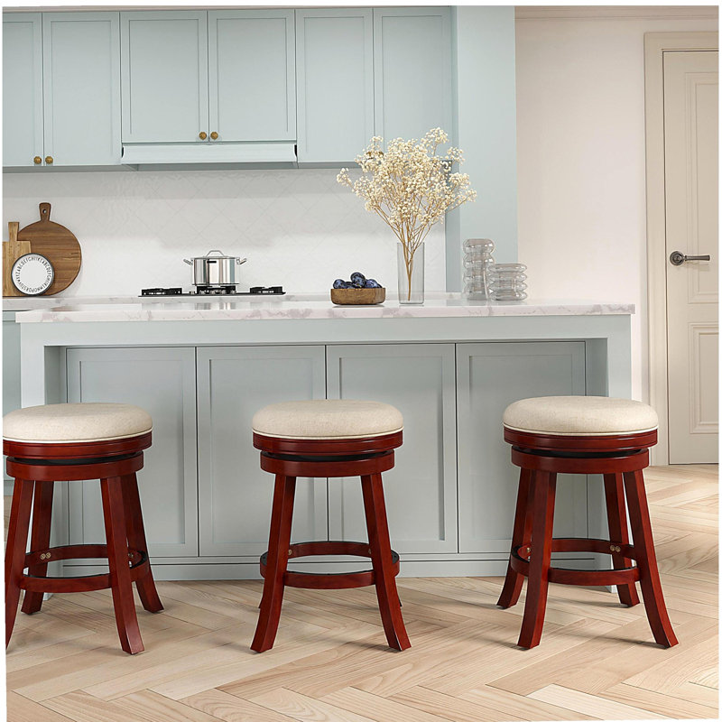 24" Counter Stool, Cherry Finish, Beige Fabric Seat