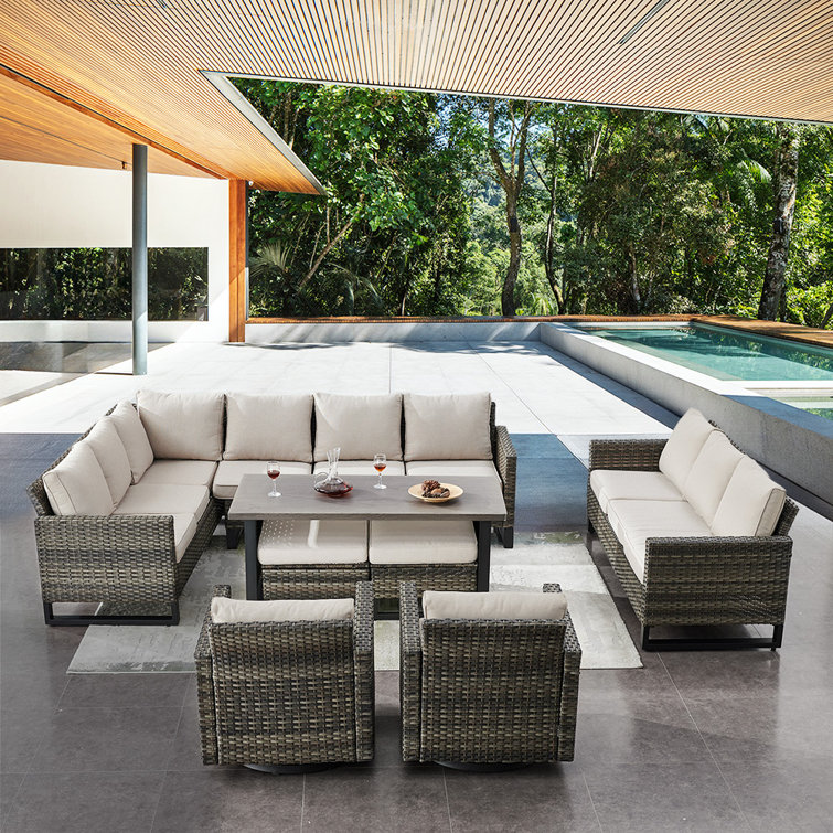 Ingvald Wicker 11 - Person Modular Patio Conversation Sets with Cushions