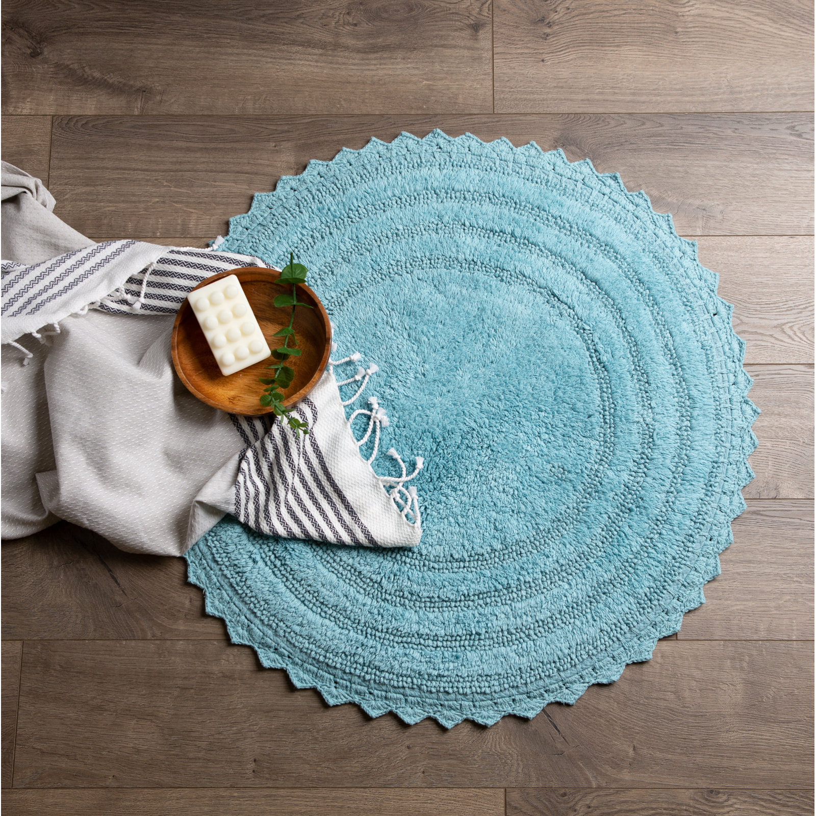 Lisk Cotton Blend Bath Rug, Cameo Blue