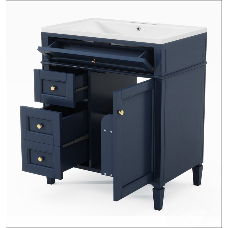 Meuble-lavabo de salle de bain moderne 30 po avec lavabo supérieur 30 po et 2 tiroirs, Bleu