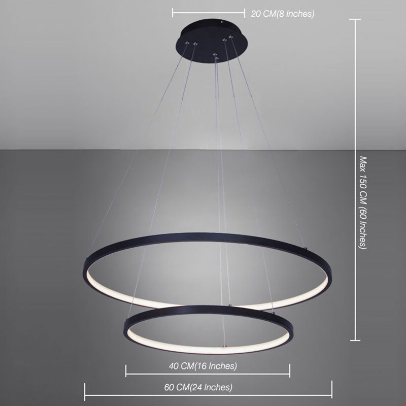 Joleesa 2-Light Modern Chandelier Black Kitchen Island Pendant with Remote Control 24" Inches