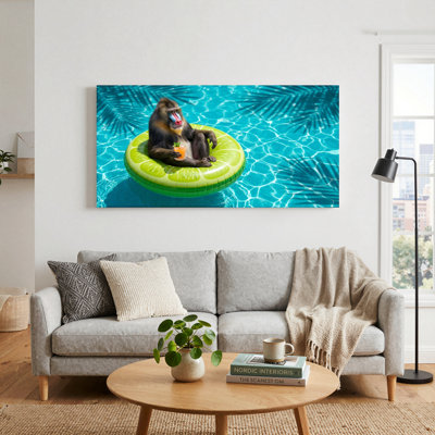 Ensemble de 1 tableau sur toile représentant un bassin de singes