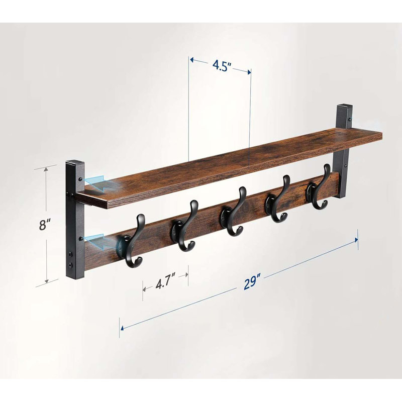Wimmer 5 - Hook Wall Mounted Coat Rack, Rustic Brown