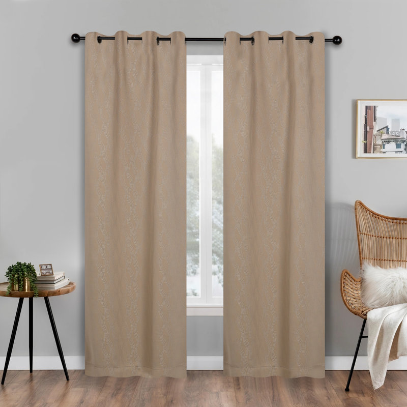 Paire de rideaux obscurcissants en polyester à texture moderne Vedder, Brun clair, l 52" x L 84"