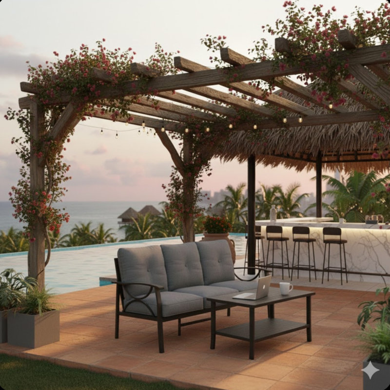 2 Piece Outdoor Patio Set, Brown, Gris