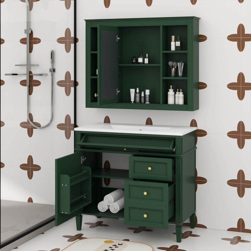 Meuble-lavabo 36 po avec armoire à pharmacie assortie, Vert